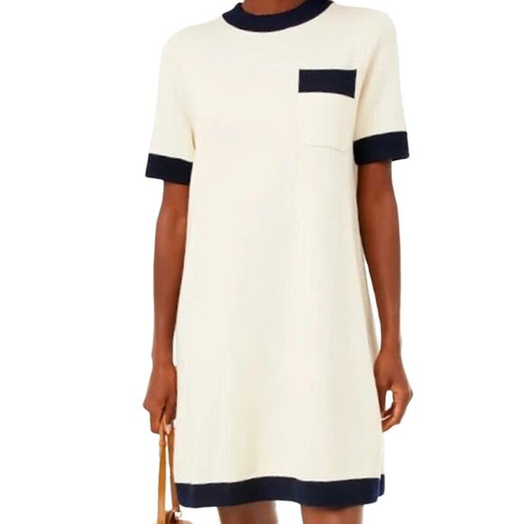 NWT TUCKERNUCK Dress M White Black Knit Wool-blend Short-Sleeve Stretch”Merritt” - Picture 1 of 7